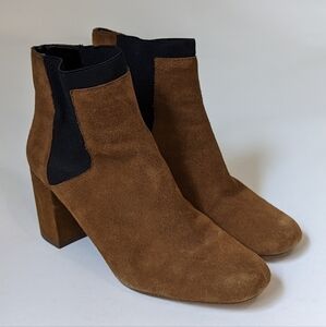 Zara Suede Chelsea Block Heel Bootie Brown Black 39/8 fall streetwear bohemian